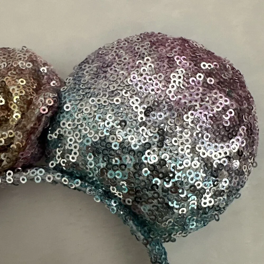 Official Disney Minnie Mouse Ears Sequins Pastel Rainbow‎ Unicorn Bow Headband
